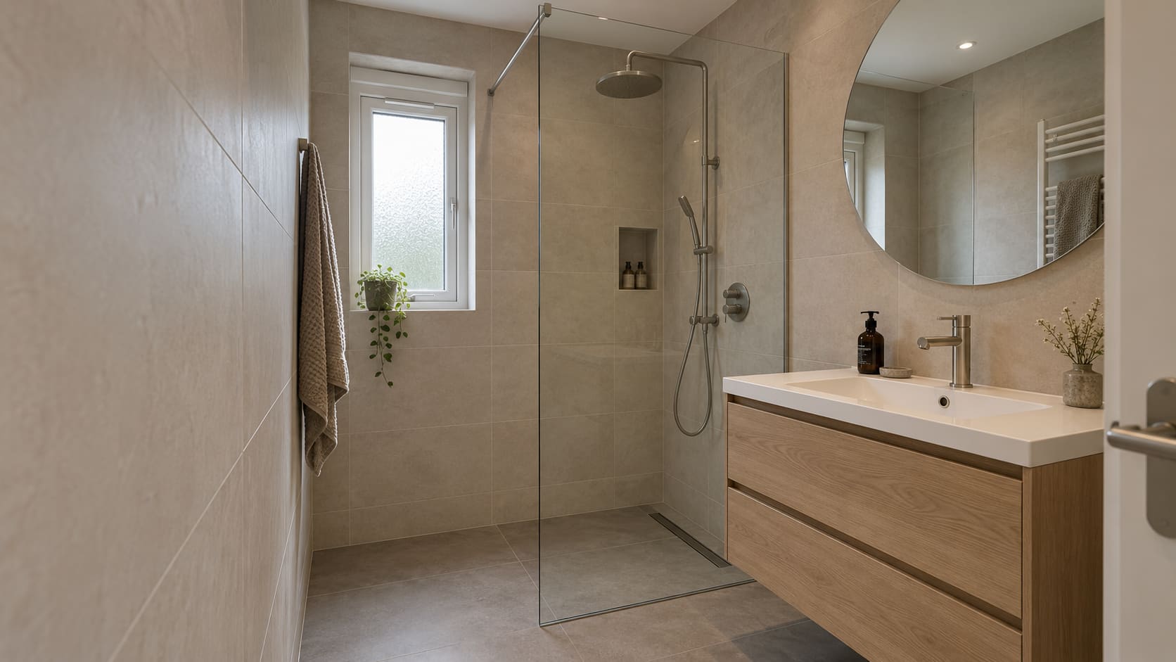Lichte, moderne badkamer met inloopdouche